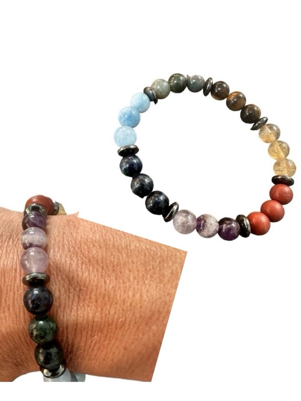 Natural Stone Mala Boho Bead 7 Chakra Stretch Bracelet